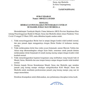 Walikota Keluarkan Surat Edaran untuk Masjid dan Musholla