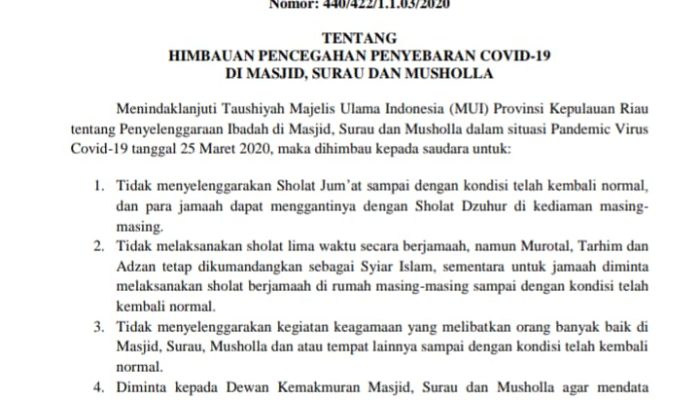 Walikota Keluarkan Surat Edaran untuk Masjid dan Musholla
