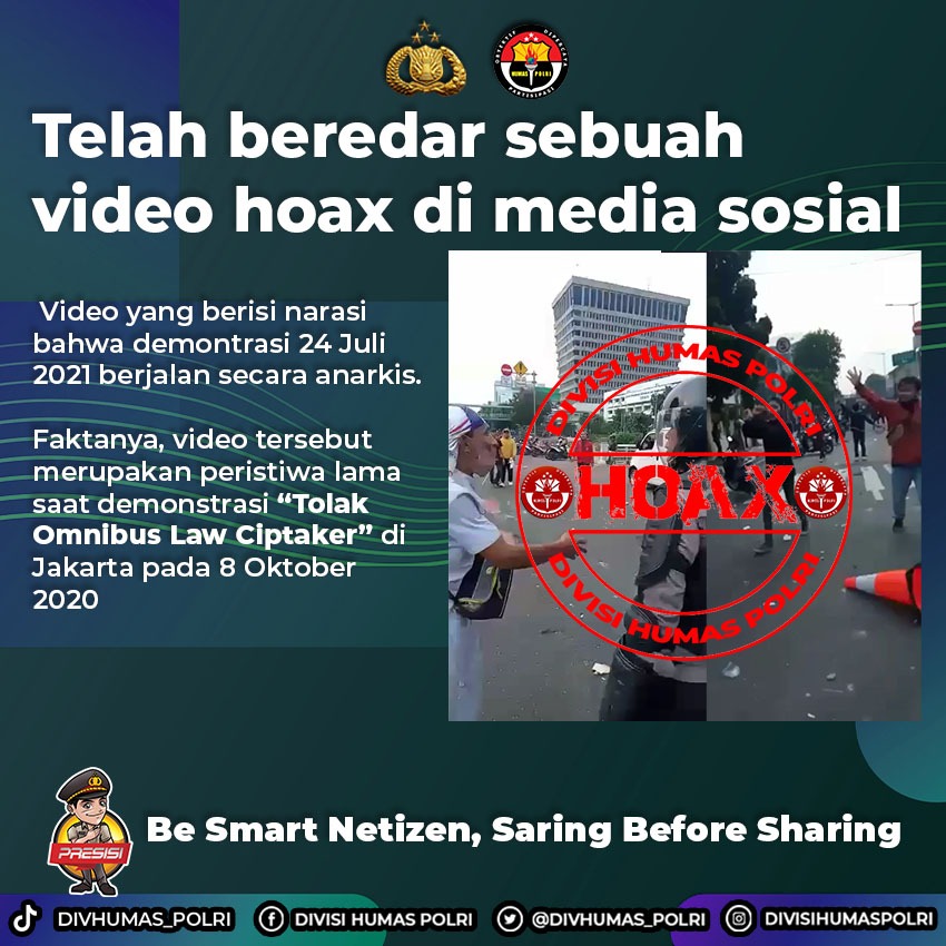 Polri Pastikan Beredarnya Video Rusuh Demo 24 Juli 2021 Hoaks