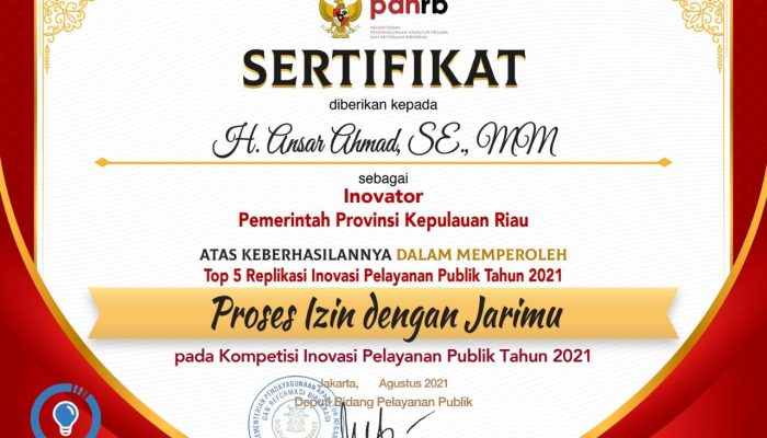Kepri Masuk Top 5 Replikasi Inovasi Pelayanan Publik 2021