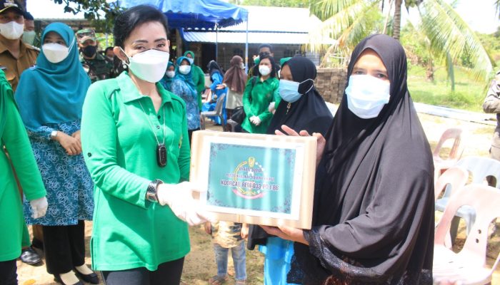 Persit KCK Koorcab Rem 033 PD I BB Bagikan Sembako Di Pulau Ngenang