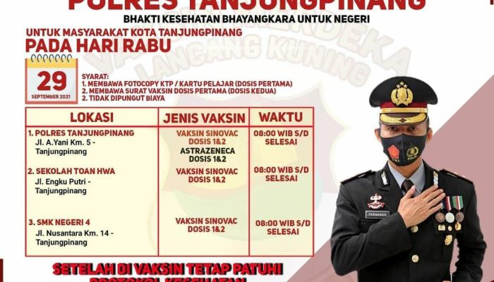 Polres Tanjungpinang Buka Gerai Vaksin Presisi 3 Lokasi Serentak