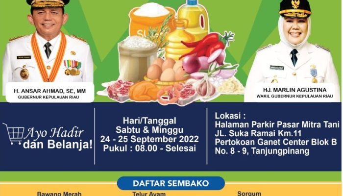 HUT Kepri ke-20, Pemprov Kepri Akan Gelar Pasar Murah di Tanjungpinang, Catat Tanggalnya !