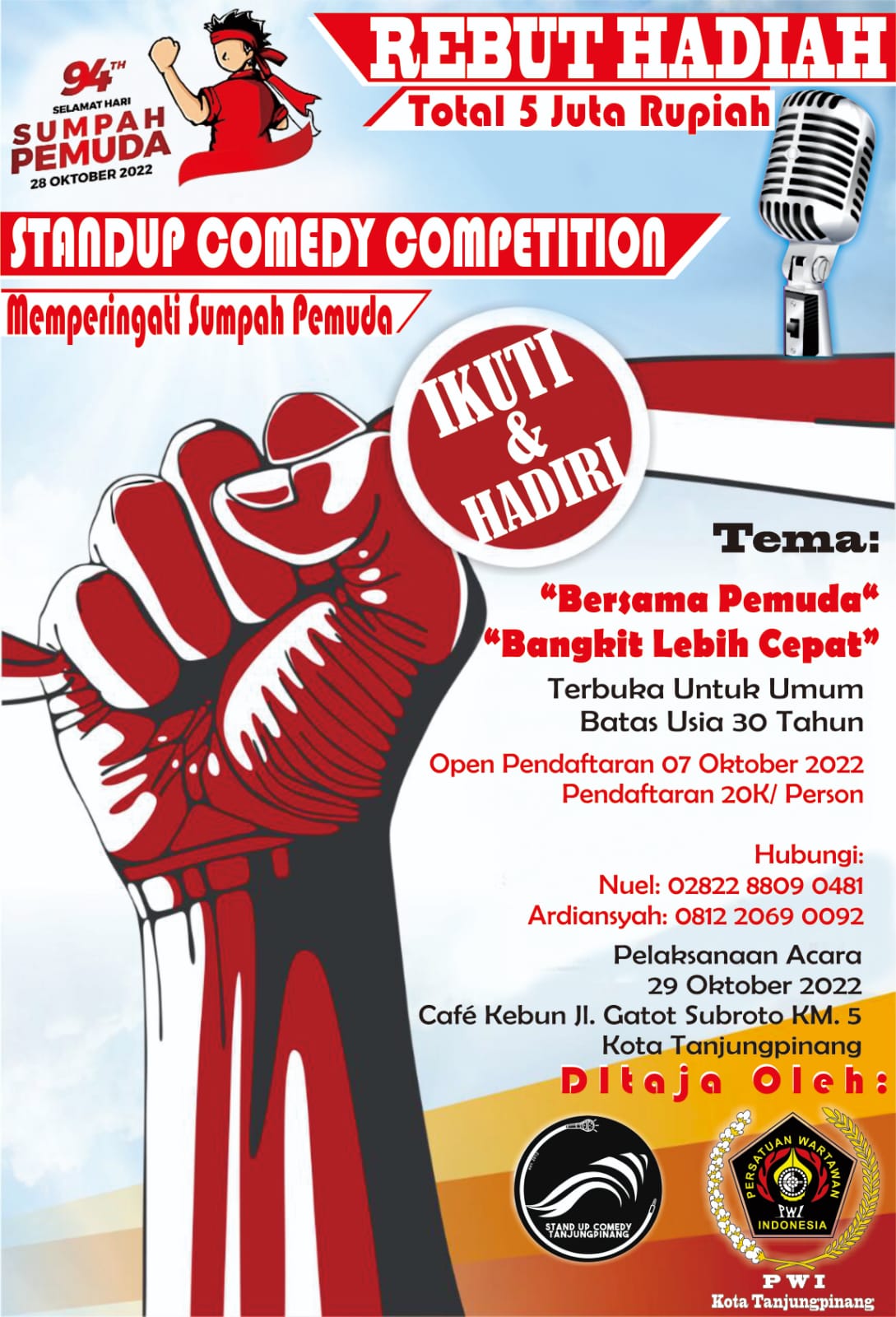 Peringati Hari Sumpah Pemuda, PWI Kota Tanjungpinang Gelar Lomba Stand Up Comedy