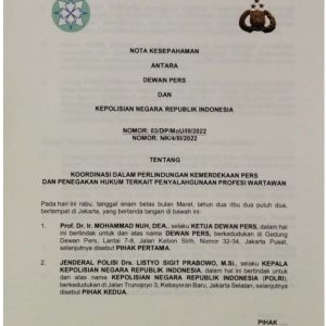 Dewan Pers-Polri Tanda Tangani Kerja Sama Perlindungan Kemerdekaan Pers