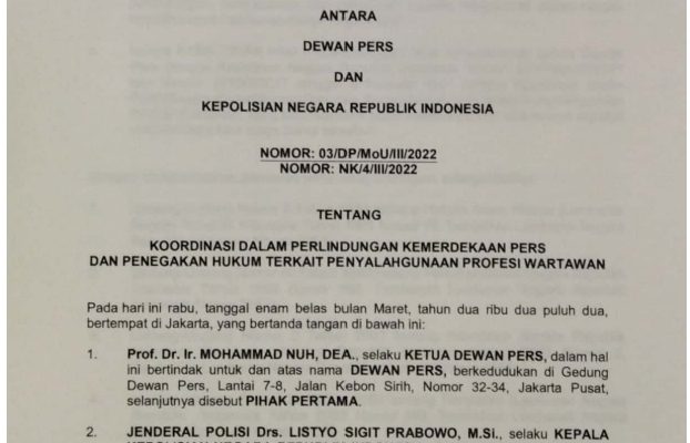 Dewan Pers-Polri Tanda Tangani Kerja Sama Perlindungan Kemerdekaan Pers