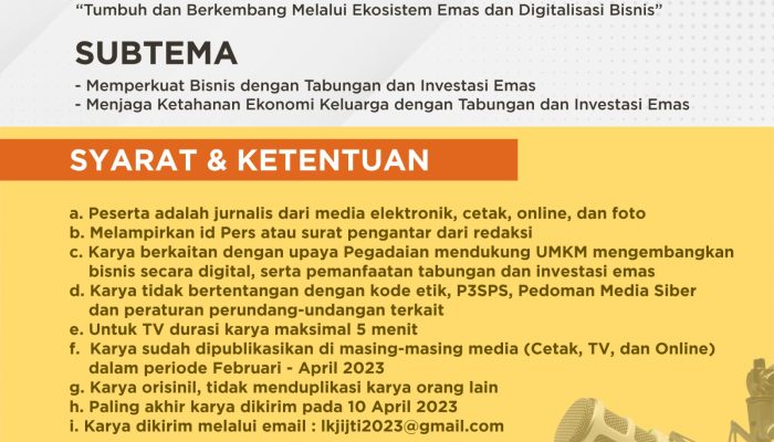 IJTI Dan Pegadaian Gelar Lomba Karya Jurnalistik 2023