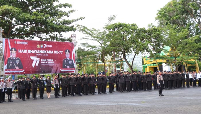 Polresta Tanjungpinang Gelar Upacara Hari Bhayangkara Ke-77 Di Lapangan Pamedan