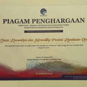 Diskominfo Kepri Raih Piagam Apresiasi atas Perannya dalam Mendukung KTT Ke-42 ASEAN