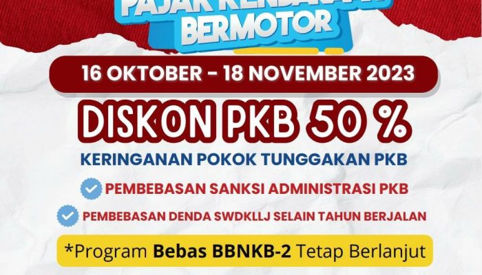 Pemutihan Pajak Kendaraan Bermotor Dimulai 16 Oktober Hingga 18 November 2023