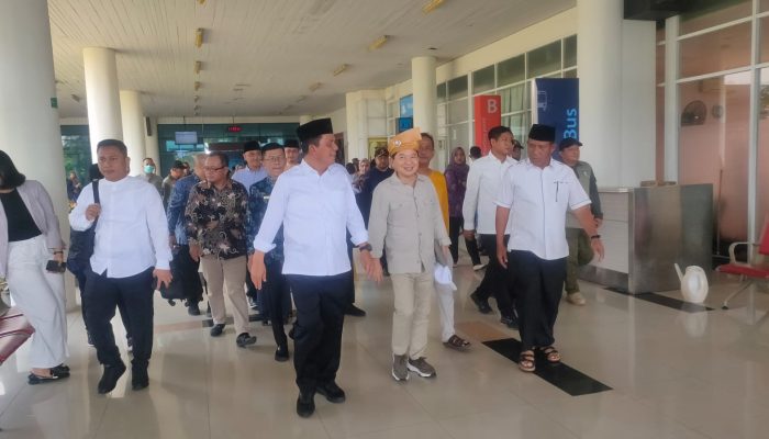 Pj Wako Hasan Sambut Kedatangan Menteri Bappenas RI di Bandara RHF