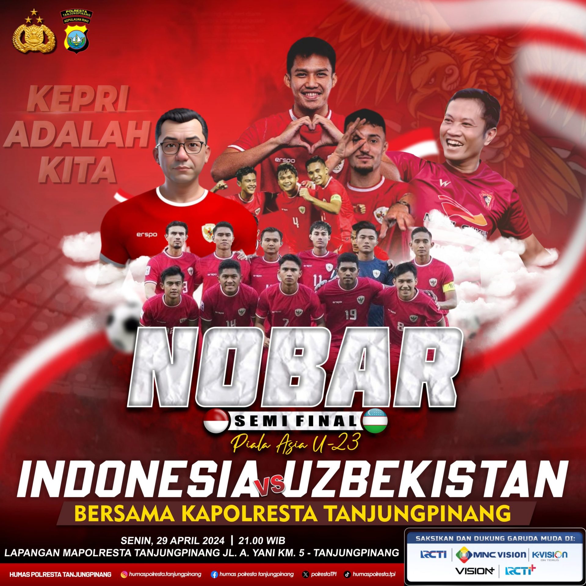 Polresta Tanjungpinang Gelar Nobar Semi Final Piala Asia Indonesia Vs Uzbekistan 