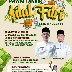 Pemko Tanjungpinang Buka Pendaftaran Peserta Pawai Takbir Idul Fitri 1445 H