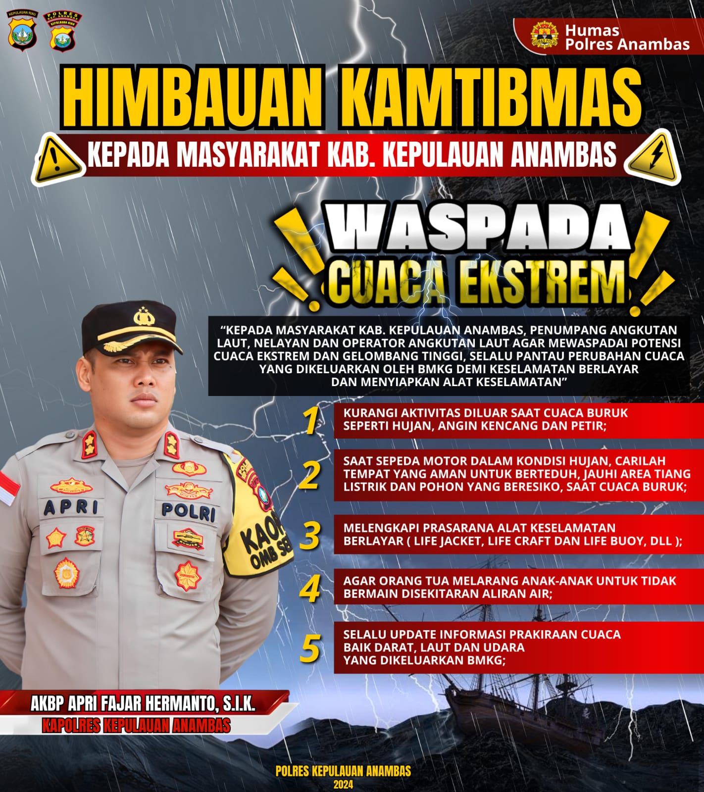 Ini Himbauan Kapolres Kepulauan Anambas Untuk Warga Saat Cuaca Ekstrim