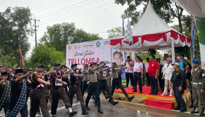 Lomba Gerak Jalan di Bintan Diguyur Hujan Lebat, Polres Bintan Turunkan 80 Personil