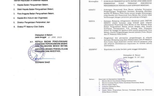 Ternyata Berkas Persetujuan Rempang Eco City Tidak Ada Teken Muhammad Rudi