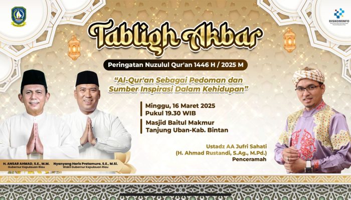 Peringati Nuzulul Qur’an 1446 H, Pemprov Kepri Akan Gelar Tabligh Akbar Hadirkan Ustadz AA Jufri Sahati