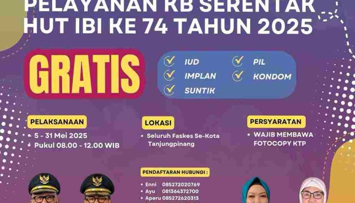 Dinkes Tanjungpinang Gratiskan Layanan KB Serentak Mulai 5 -31 Mei 2025