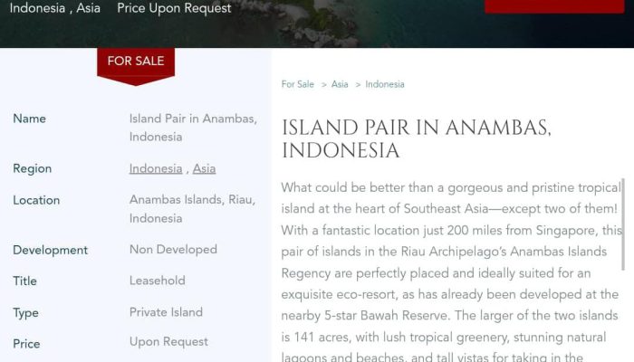 BP2D Kepri : Pemkab Anambas dan BIN Selidiki Posting Iklan Penjualan Pulau 