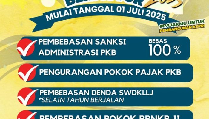 Berlaku 1 Juli Hingga 15 November 2025, Bapenda Kepri Luncurkan Program Pemutihan Pajak Kendaraan Bermotor