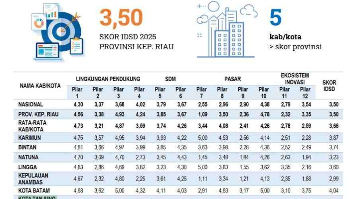 IDSD Kota Tanjungpinang Tahun 2025 Tertinggi di Kepri