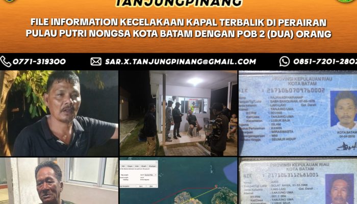 Kapal Terbalik di Perairan Pulau Putri Nongsa Batam, Dua Nelayan Berhasil Selamat