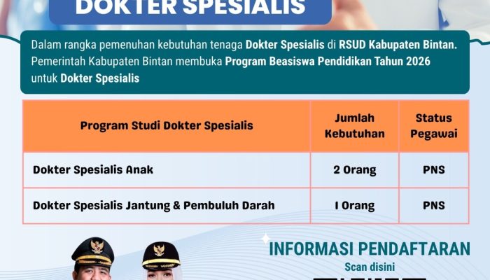 Pemkab Bintan Buka Pendaftaran Beasiswa Dokter Spesialis