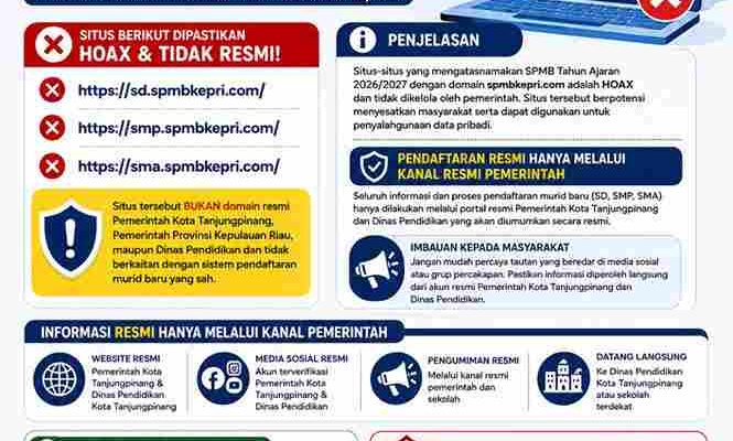 Beredar Situs SPMB 2026 Hoax, Diskominfo Tanjungpinang: Masyarakat Diminta Waspada 