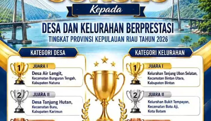 Ekang Anculai dan Tanjung Uban Selatan Raih Penghargaan Desa/Kelurahan Berprestasi 2026