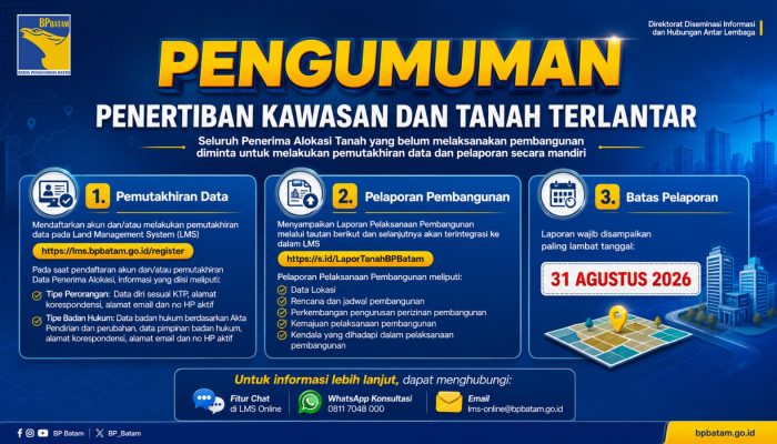BP Batam Wajibkan Penerima Alokasi Tanah Lapor Progres Pembangunan Melalui LMS