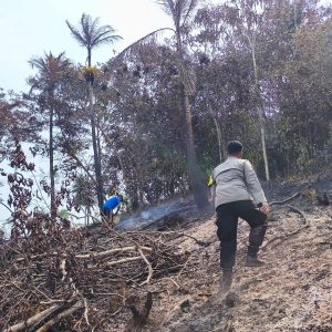 Bhabinkamtibmas Polsek Palmatak Padamkan Sisa Api di Kebun Warga